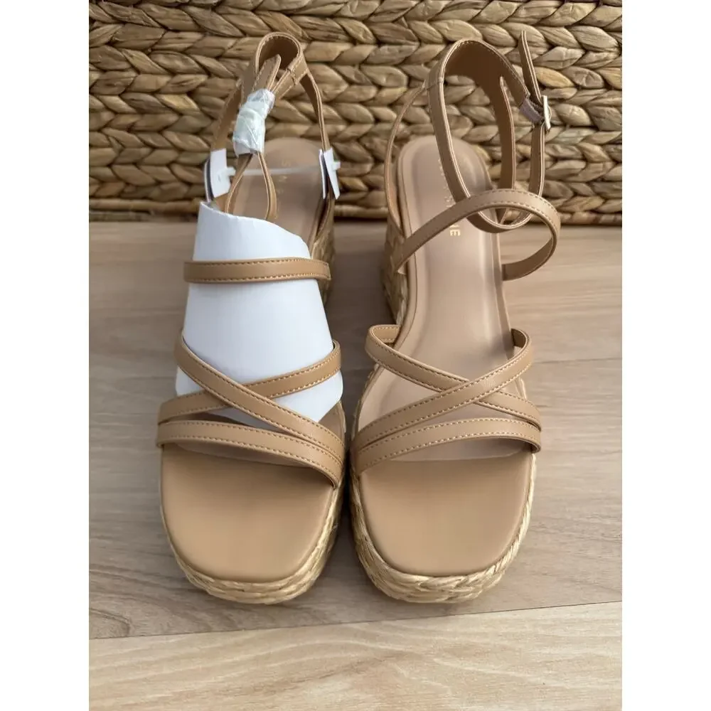 NWOB! Sun + Stone Finnickk Womens Faux Leather Strappy Wedge Sandals
